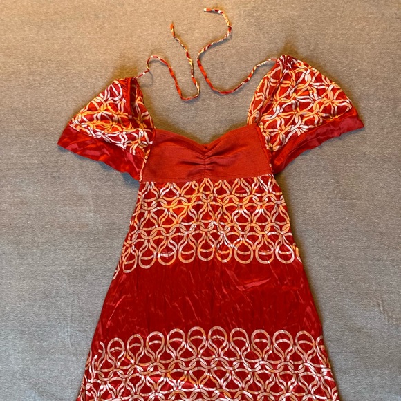 Y2K red silk slip dress with ribbed cotton bodice. - Picture 2 of 6